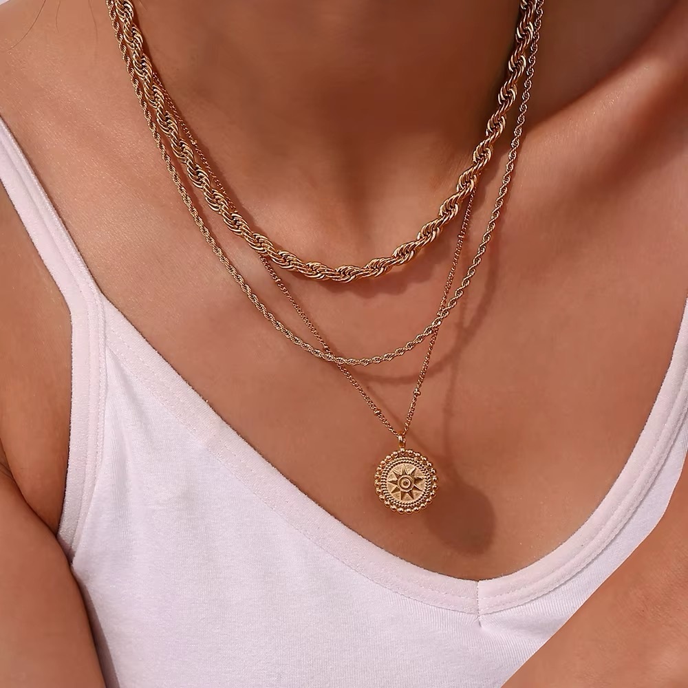 Classic Unisex Rope Chain Necklace 18k Gold Plated Stainless Steel Non Tarnish